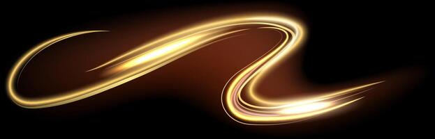 Swirling golden light effect forming a dynamic and elegant design element, perfect for adding a touch of luxury and sophistication to any project on a black and brown background vector