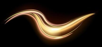 Abstract golden light trails swirling gracefully on a black background, creating a mesmerizing and elegant visual effect suitable for various design projects vector