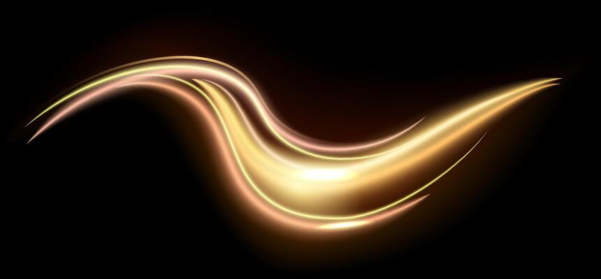 Abstract golden light trails swirling gracefully on a black background, creating a mesmerizing and elegant visual effect suitable for various design projects