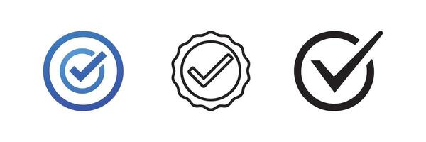Checkmark Symbols in Circular and Badge Outlines Representing Approval and Verification vector