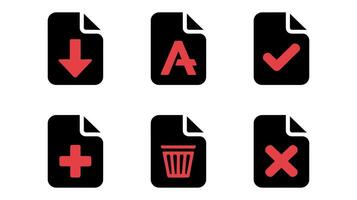 Document and File Management Icons Download, Delete, Edit, Checkmark, Add, Red UI Symbols, Data Organization, Digital Storage, Folder Actions, System Controls vector