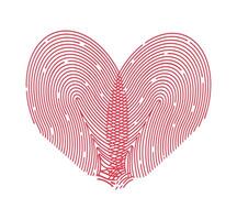 Fingerprint heart in cartoon style. Flat illustration of beautiful fingerprints in the shape of a red heart isolated on a white background. Symbol of love. Day of all lovers.Wedding. Design element. vector