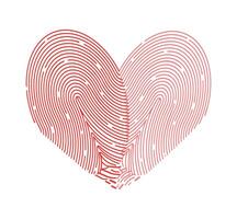 Fingerprint heart in cartoon style. Flat illustration of beautiful fingerprints in the shape of a red heart isolated on a white background. Symbol of love. Day of all lovers. Wedding.Design element. vector
