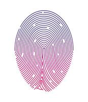 Fingerprint in cartoon style. Illustration of colored fingerprint with patterns, lines isolated on white background. A unique fingerprint for identification. Logo. Element design. vector