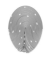 Fingerprint in cartoon style. Flat illustration of graphic fingerprint with patterns, lines isolated on white background. A unique fingerprint for identification. Logotype. vector