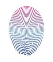 Fingerprint in cartoon style. Flat illustration of colored fingerprint with patterns, lines isolated on white background. A unique fingerprint for identification. Logo. Element design. vector