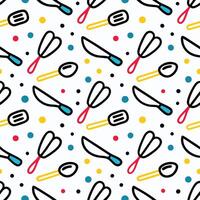 a pattern with kitchen utensils and polka dots on a white background vector