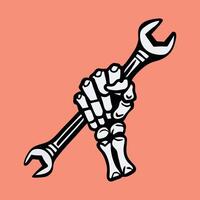 Skeleton at Work Hand with Wrench Design vector