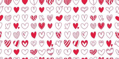 Cute Valentines day romantic seamless pattern background with different simple hand drawn ornate hearts doodles vector