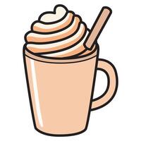 A drawing of a coffee cup topped with smooth cream foam, showcasing a perfect blend of warmth and indulgence. vector