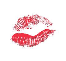 Red lipstick print isolated on white background. Illustration of a red lipstick kiss print in cartoon style. vector