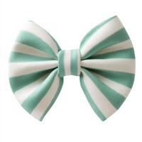 Bright and cheerful striped bow in mint green and white presented in a clean and isolated format, ideal for various design and crafting projects, adding a playful touch to personal items photo