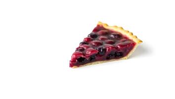 Slice of berry pie with flaky crust on plain background photo