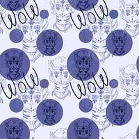 Avatar template for expressing emotions. Hand drawn, scribbled illustrations in black and white, ink style. Purple background. A fictional avatar. Surprise, Wow caption. vector