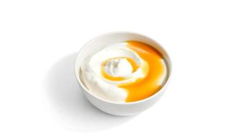 Yogurt bowl with honey swirl and smooth texture photo