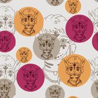 Monster pattern for expressing emotions. Hand drawn, doodle illustrations in black and white, ink style in colored circles. Beige, Yellow, Crimson. Fictional avatar. Calm, smiling, cheerful. vector