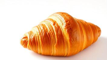 Golden flaky croissant with luscious layers on a light background photo
