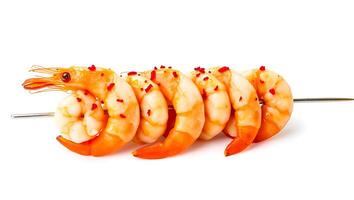Grilled shrimp skewer preparation with vibrant shrimp and garnish photo