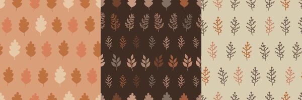 Set of autumn patterns with leaves and branches of plants vector