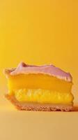 A lemon pie composed of multiple layers , cookie base, velvety cream, and zesty lemon curd. photo
