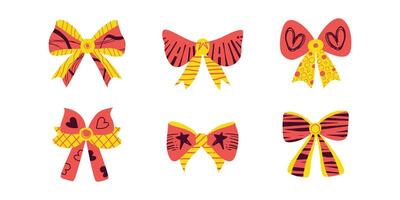 Set of colorful isolated textured bows or ribbons in a flat style vector