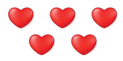 Five red hearts stacked in a row, isolated on a transparent background. Concept for Valentines Day. Day of lovers. Love is in the air. vector
