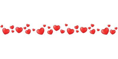 Strip of small scattered hearts isolated on a transparent background. Separator or divider for Valentines Day. illustration. vector