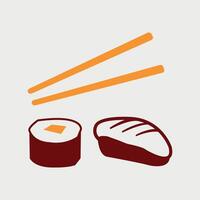 simple color icon of sushi and chopsticks on white background vector