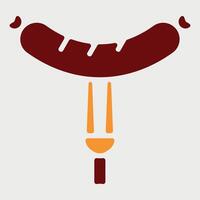 simple color icon of sausage on fork on white background vector