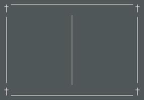 Funeral card. Empty card with black cross in the corners. Dark background vector