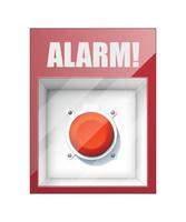 detailed color red alarm button behind white glass on white background vector