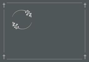 Funeral card. Empty card with black cross in the corners. Dark background and photo frame vector