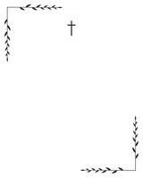 Funeral card. Empty card with black cross and leaves frame vector