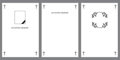 Set of funeral card. Empty card with black cross in the corners vector