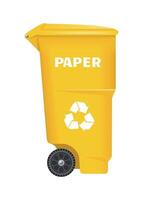 yellow plastic paper trash container on white background vector