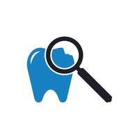 Magnifying with decayed tooth icon vector