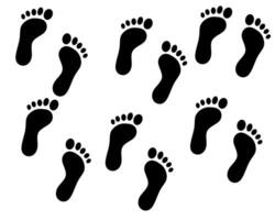 black human footprints, randomly arranged on a white background. Minimalistic illustration, perfect for backgrounds, designs, and creative projects vector