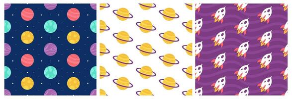 Whimsical Space Travel Seamless Pattern with Floating Astronaut and Celestial Bodies in Hand-Drawn Design vector