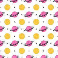 Cute Astronaut Floating in Space Seamless Pattern with Planets, Stars, and a Galaxy Background vector