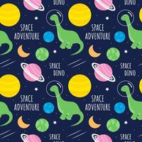 Space Odyssey Seamless Pattern with Astronauts, UFOs, and Planets in a Fun Cartoon Flat Style vector