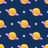 Seamless Pattern of Outer Space Exploration with Floating Astronaut and Planets in Cartoon Flat Design vector