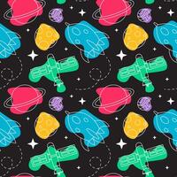 Hand-Drawn Space Exploration Seamless Pattern with Planets, Stars, and Floating Astronauts vector