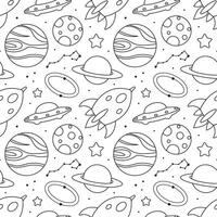 Galactic Journey Seamless Pattern with Floating Astronaut and Solar System in Flat Cartoon Style vector