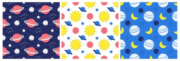 Seamless Space Exploration Pattern Featuring Astronauts, Shooting Stars, and Cosmic Elements in a Fun Cartoon Look vector