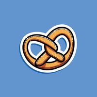 Illustration of a cartoon style pretzel with a salted appearance, isolated on a plain blue background. The design emphasizes a playful and simple style with vibrant colors and bold lines. vector