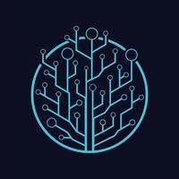 A tree with a circuit board around it vector