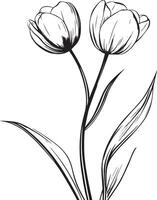 Black illustration of a tulip outline vector