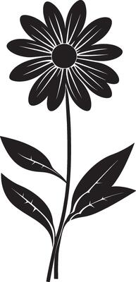 Black illustration of a simple daisy flower silhouette