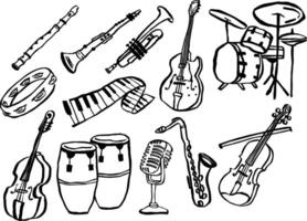 A set of hand-drawn brush-style illustrations featuring various jazz musical instruments vector