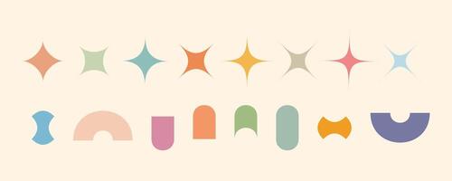 Minimalist geometric elements set, abstract bauhaus forms, groovy colors. Simple star shape, basic form, trendy modern graphic element set vector